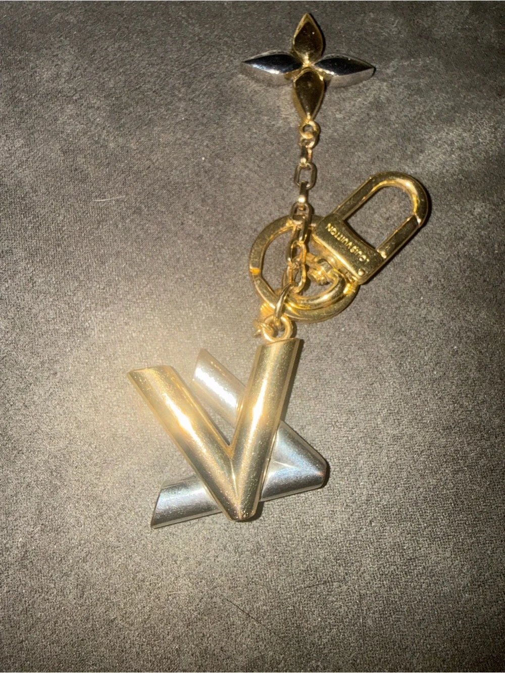 Louis Vuitton Two-Tone Gold & Silver LV Keychain Charm